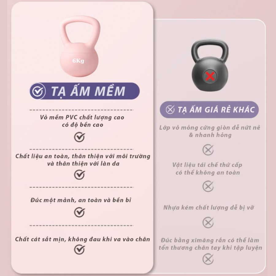 Tạ ấm, Tạ chuông vỏ mềm Không Chấn Thương, Không Vỡ - Lõi cát sắt 4KG/ 6KG/ 8KG 1 Quả
