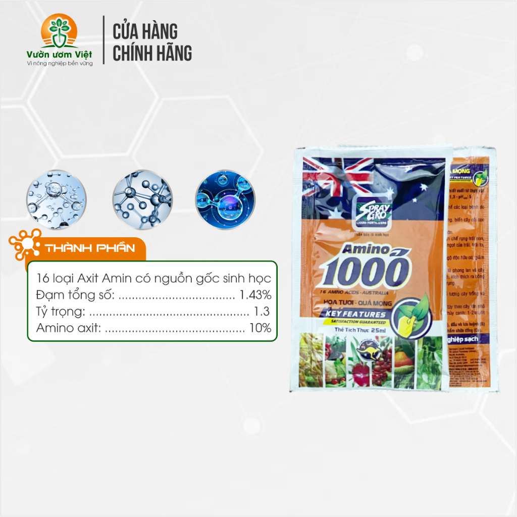 Phân bón Amino 1000 - hoa tươi quả mọng, nuôi dưỡng hoa và quả đẹp màu, ngon ngọt tự nhiên - 25ml