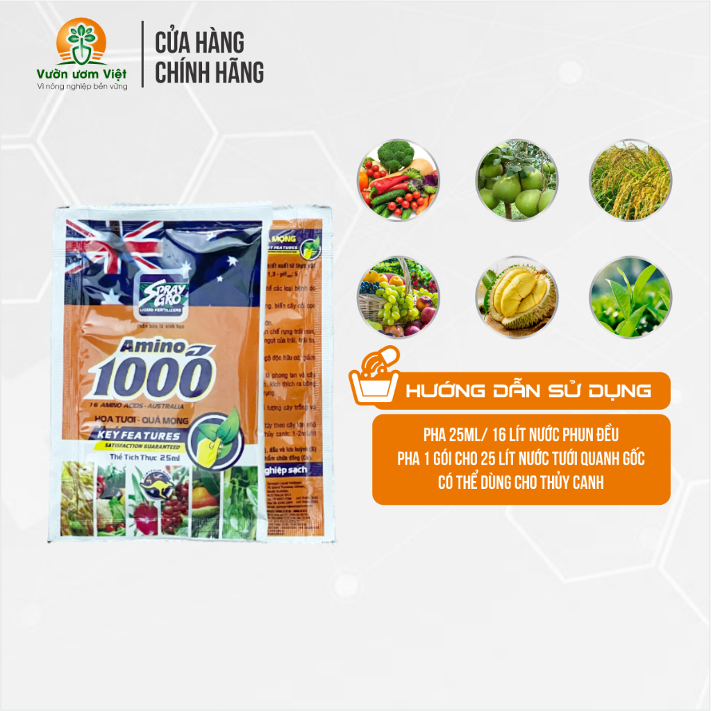 Phân bón Amino 1000 - hoa tươi quả mọng, nuôi dưỡng hoa và quả đẹp màu, ngon ngọt tự nhiên - 25ml