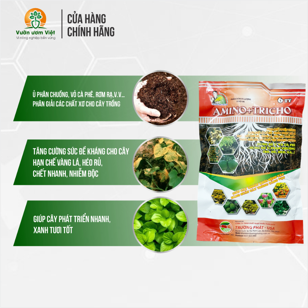 Phân bón Trichoderma bổ sung Amino Acid, tái tạo bộ rễ và đất, hồi sinh lợi khuẩn