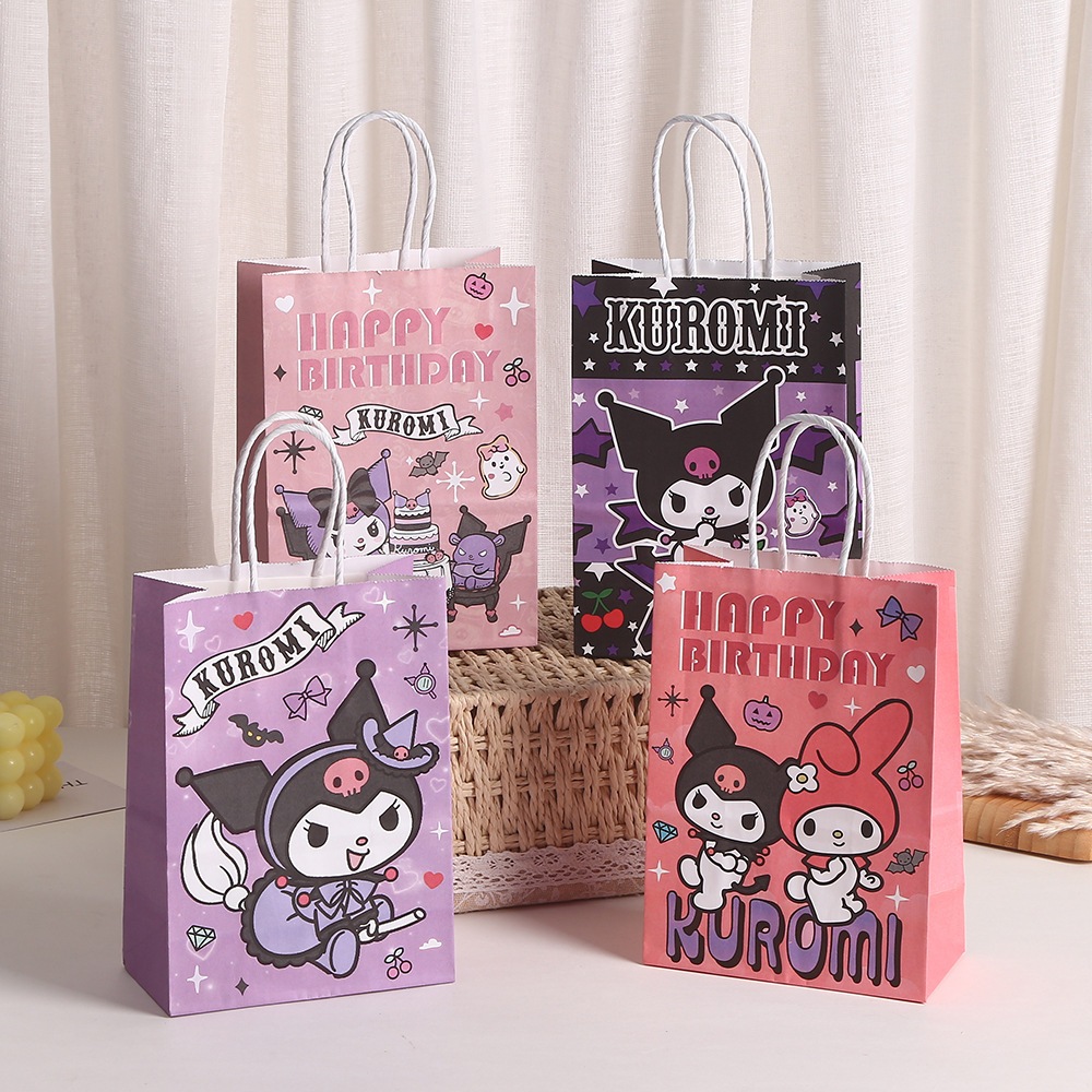 Set 5 Túi giấy Kraft Túi gói quà tặng kẹo cho trẻ em Kuromi Túi quà cầm tay hoạt hình dễ thương Tiệc sinh nhật