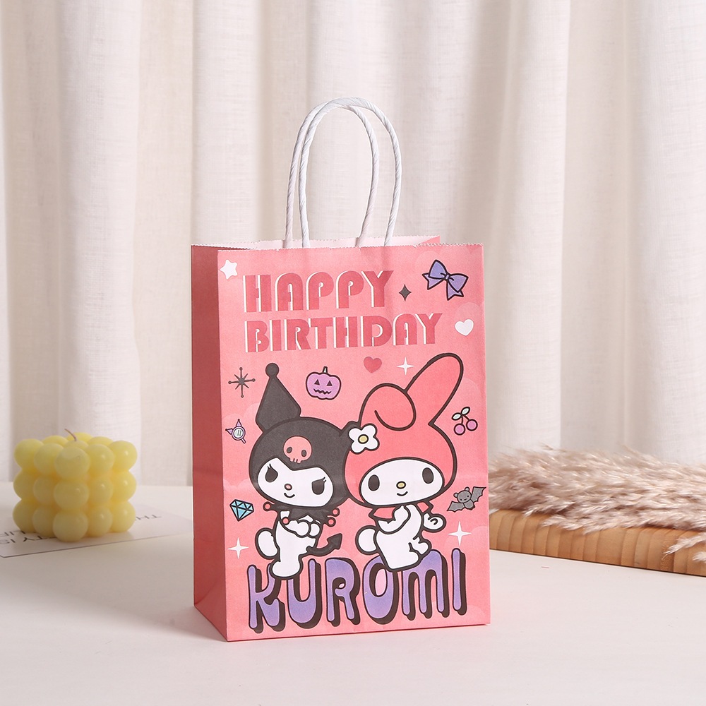 Set 5 Túi giấy Kraft Túi gói quà tặng kẹo cho trẻ em Kuromi Túi quà cầm tay hoạt hình dễ thương Tiệc sinh nhật