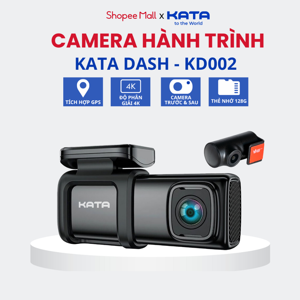 Camera hành trình ô tô KATA DASH KD002, Ghi Hình 4K Trước Sau, Tích hợp WIFI, GPS Hiển Thị Tốc Độ, Bảo Hành 12 Tháng