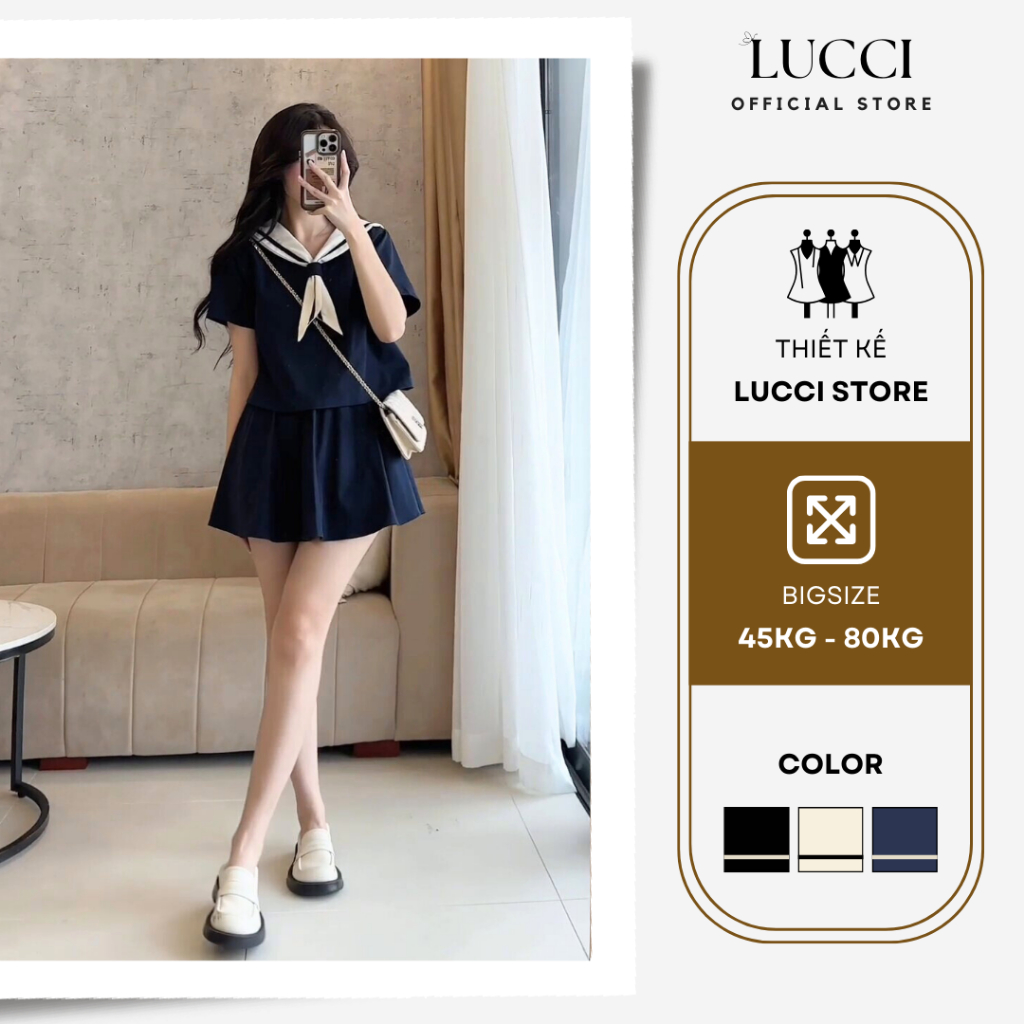 Set đồ nữ BIGSIZE LUCCI Official set áo cổ phối vạt khăn thủy thủ cộc ...