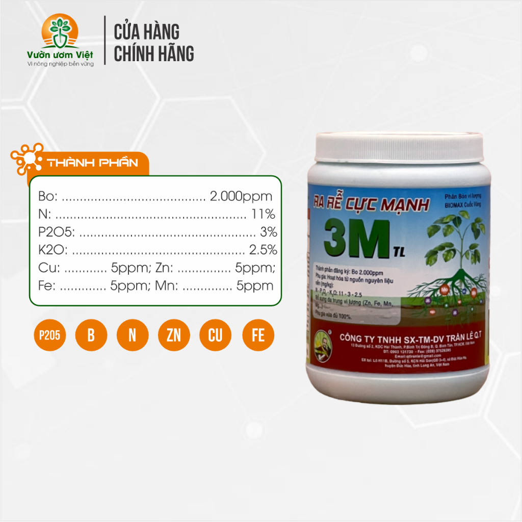 Phân bón 3M xử lý đất bạc màu, kích ra rễ, lá xanh tươi tốt, sức đề kháng cao, hạn chế vàng lá -500g