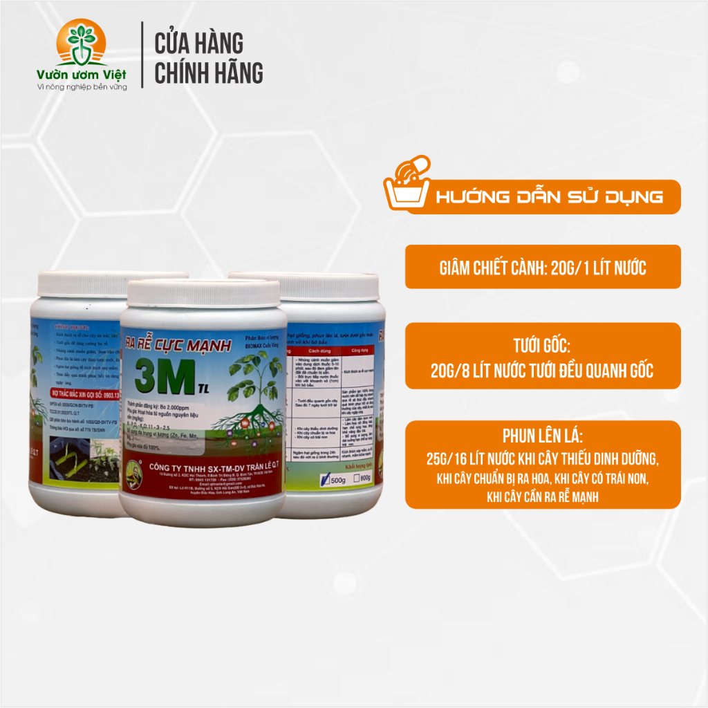 Phân bón 3M xử lý đất bạc màu, kích ra rễ, lá xanh tươi tốt, sức đề kháng cao, hạn chế vàng lá -500g