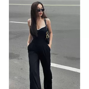 Jumpsuit cho nữ mùa hè gợi cảm thiết kế có túi hai bên áo liền quần hai dây viền trắng