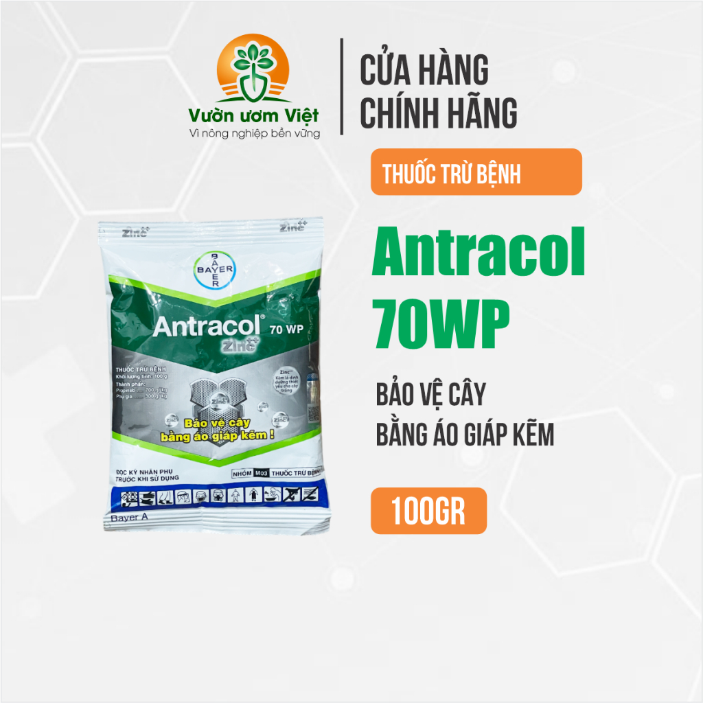 Thuốc trừ bệnh Antracol 70WP chính hãng Bayer bảo vệ cây trồng khỏi bệnh bằng áo giáp Kẽm - 100gr