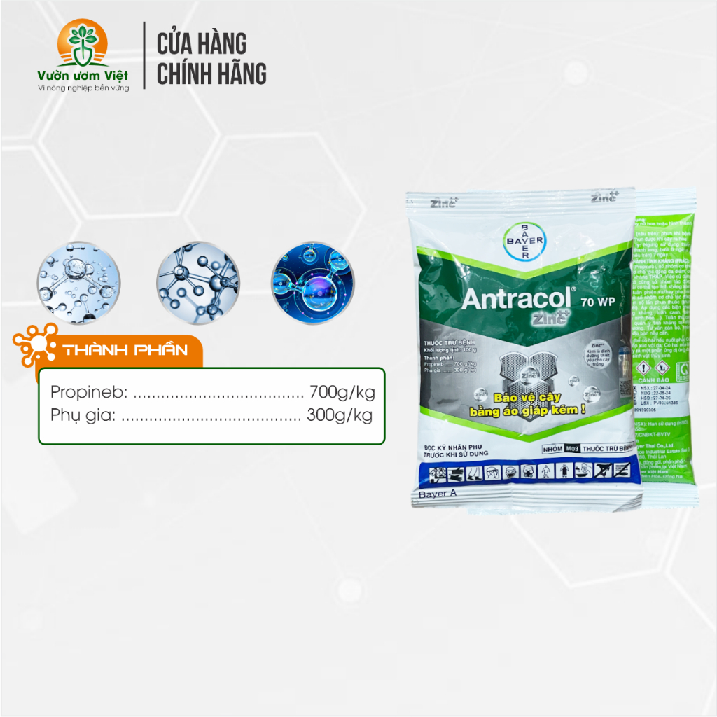 Thuốc trừ bệnh Antracol 70WP chính hãng Bayer bảo vệ cây trồng khỏi bệnh bằng áo giáp Kẽm - 100gr