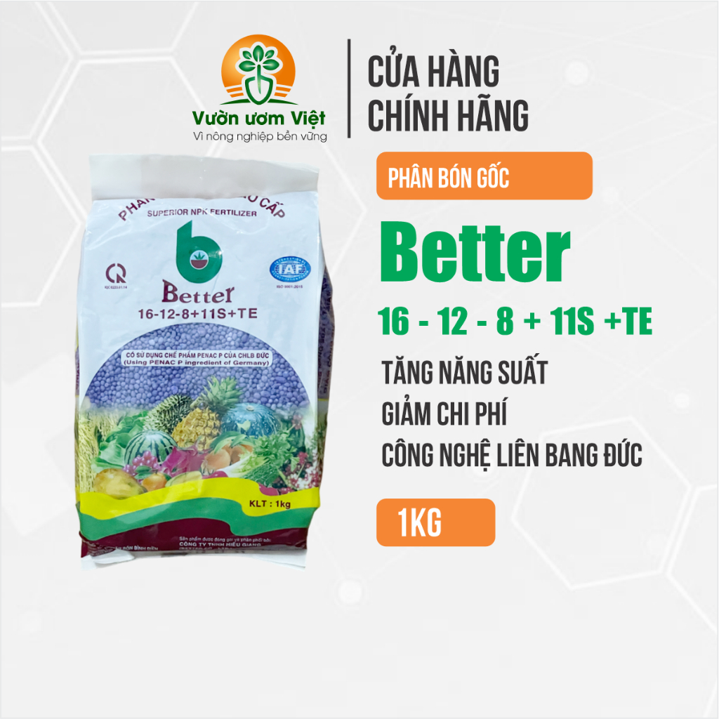 Phân bón 16-12-8+11S+TE Đầu Trâu dưỡng cây xanh lá, bổ sung lưu huỳnh tăng đề kháng, sức sống - 1 Kg
