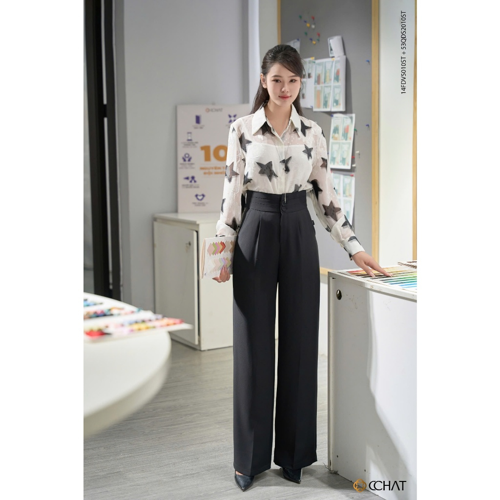 Ảnh Quần Ống Rộng 𝐂𝐂𝐇𝐀𝐓 Kiểu Bản Cạp To 3 Cúc Chất Tuytsi Cao Cấp 53QDS2010ST 1