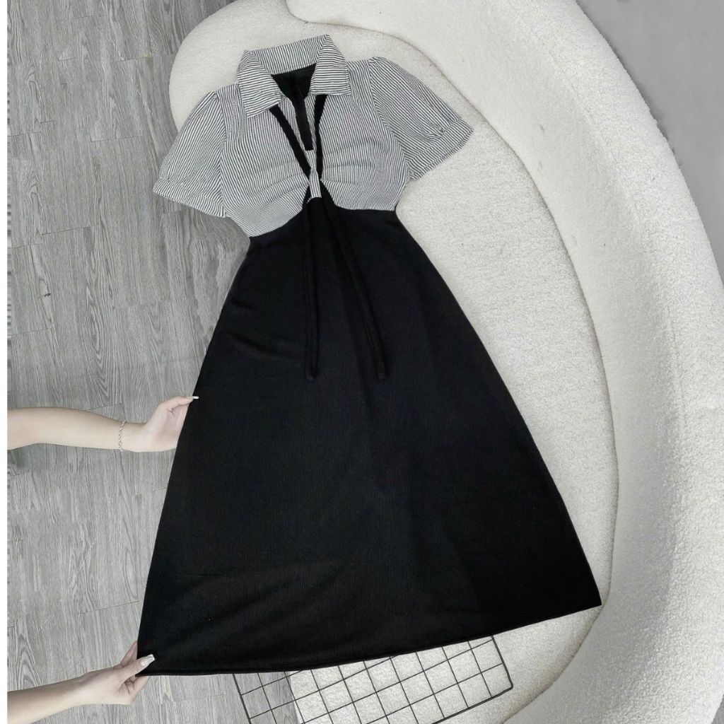 Đầm Sơ Mi Bigsize Nữ, Váy Polo Sọc Dáng Dài Cho Các Nàng Chubby 58-95kg G678