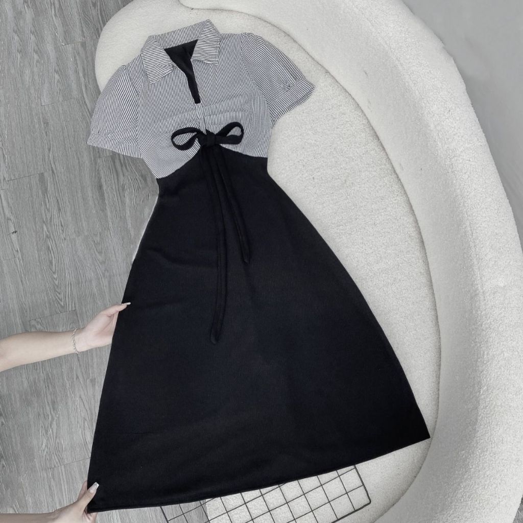 Đầm Sơ Mi Bigsize Nữ, Váy Polo Sọc Dáng Dài Cho Các Nàng Chubby 58-95kg G678