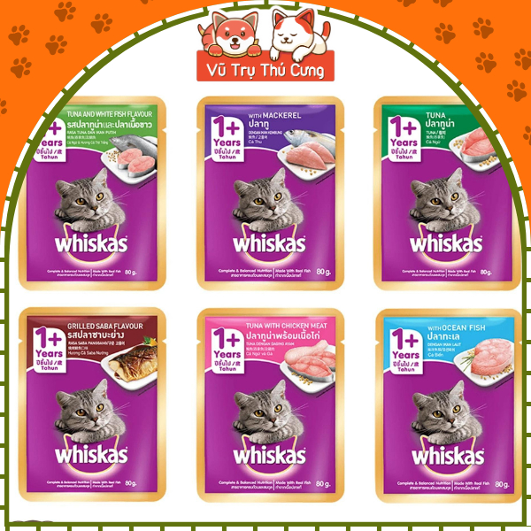Combo 6 gói Pate Whiskas dành cho mèo lớn, gói 80g