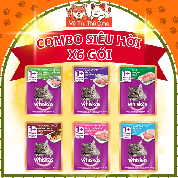 Combo 6 gói Pate Whiskas dành cho mèo lớn, gói 80g