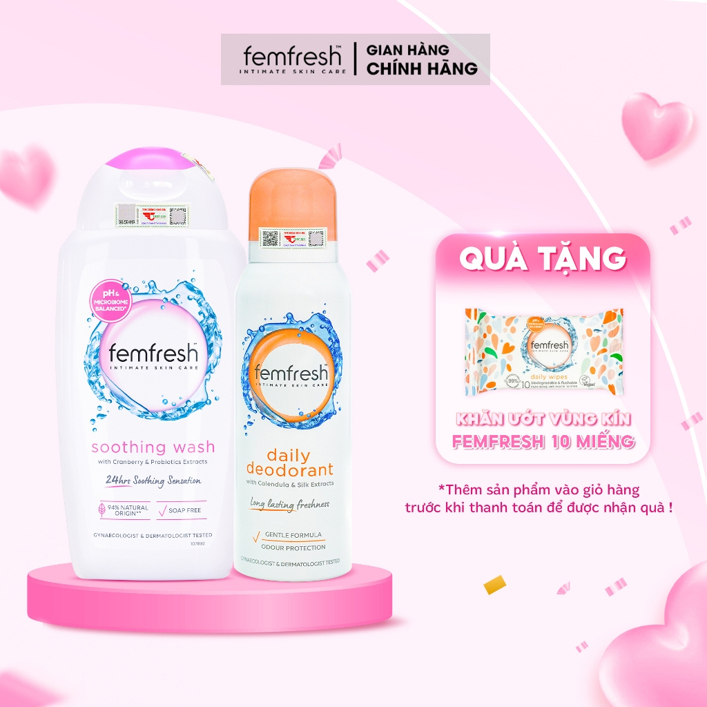 Ảnh Combo Ngăn Ngừa Các Vấn Đề Phụ Khoa, DDVS Femfresh Soothing Wash & Xịt Thơm Mát Femfresh Deodorant Spray 125ml 1