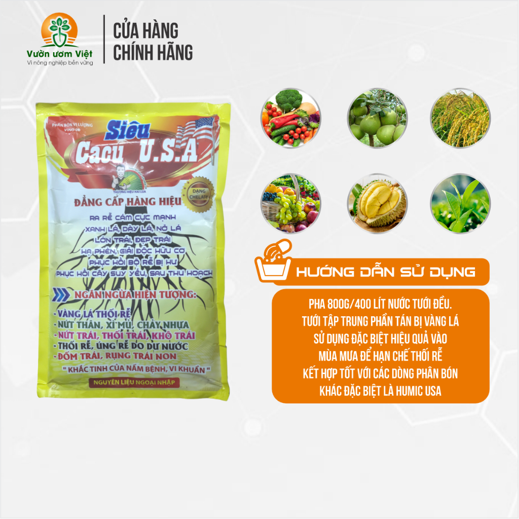 Phân bón Siêu CaCu USA bổ sung Canxi và Cu kích rễ, bảo vệ rễ lá xanh tốt, cây phát triển bền vững
