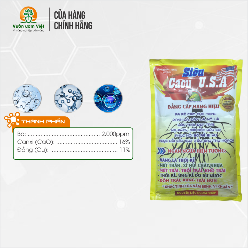 Phân bón Siêu CaCu USA bổ sung Canxi và Cu kích rễ, bảo vệ rễ lá xanh tốt, cây phát triển bền vững