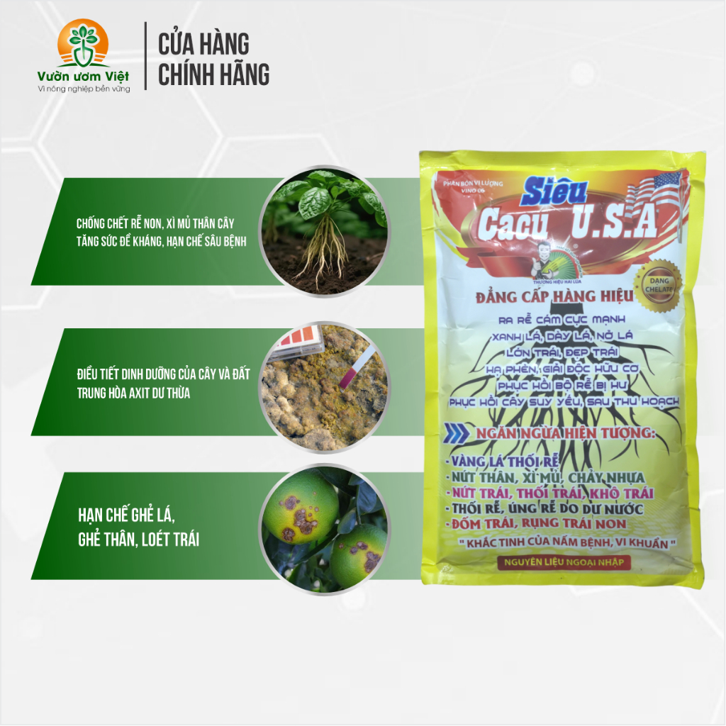 Phân bón Siêu CaCu USA bổ sung Canxi và Cu kích rễ, bảo vệ rễ lá xanh tốt, cây phát triển bền vững