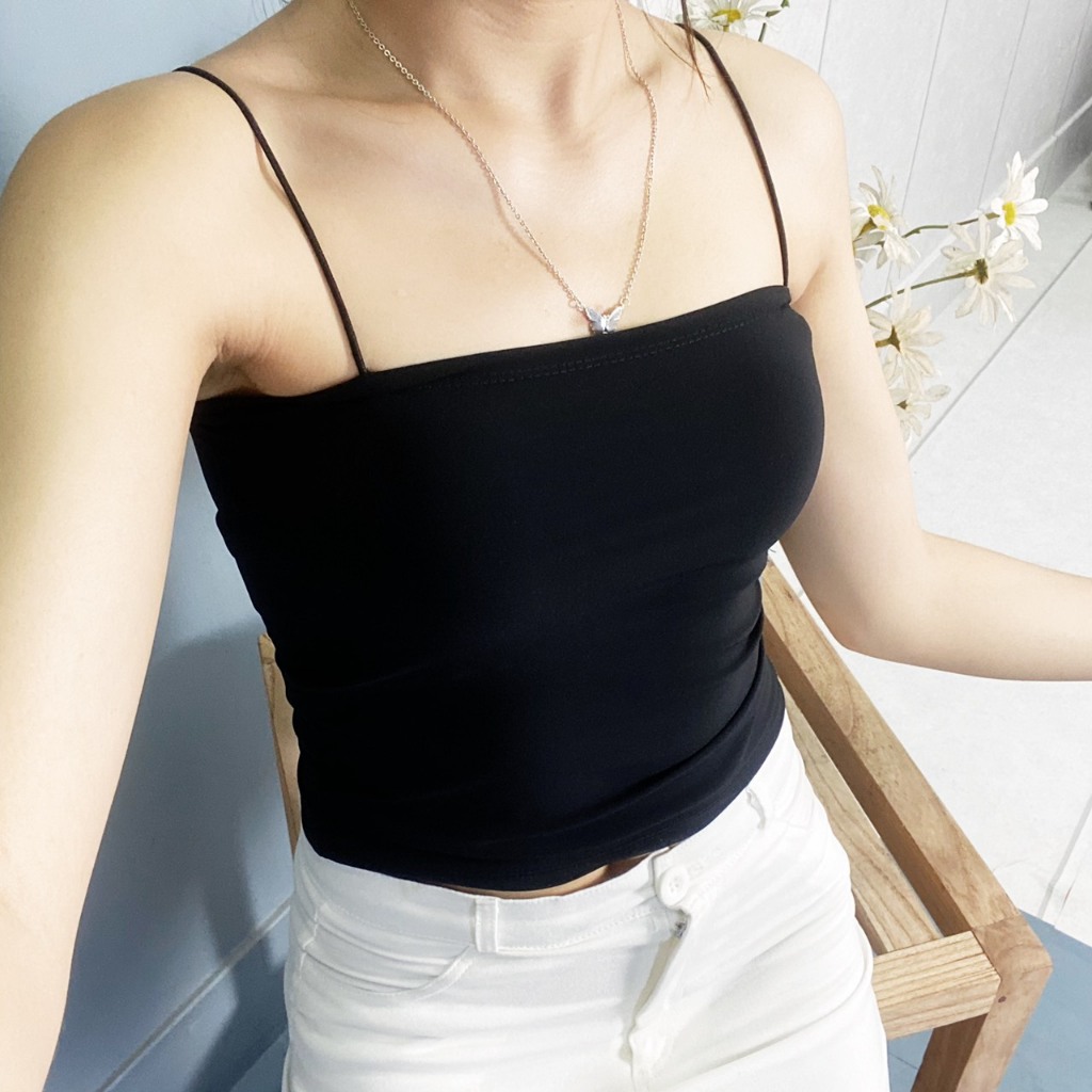 Áo hai dây hai màu trắng đen cotton gân sợi bún