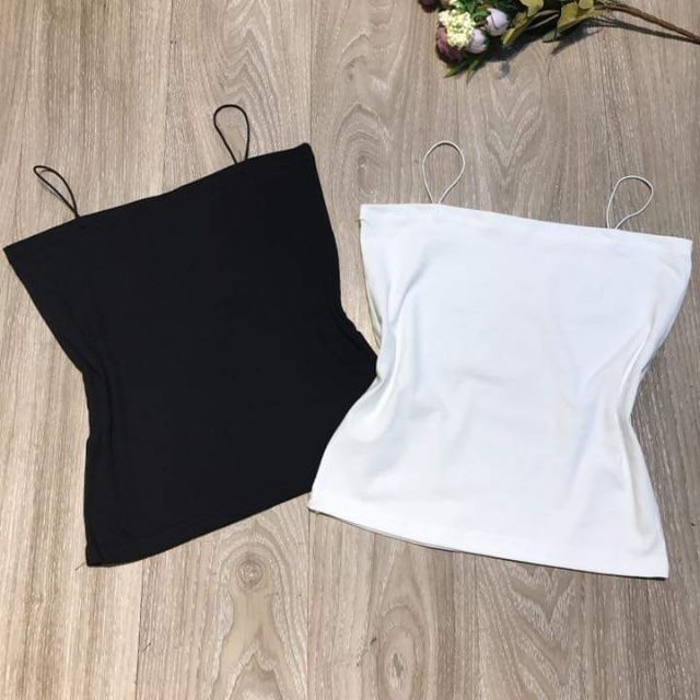 Áo hai dây hai màu trắng đen cotton gân sợi bún