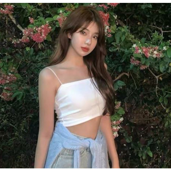Áo hai dây hai màu trắng đen cotton gân sợi bún