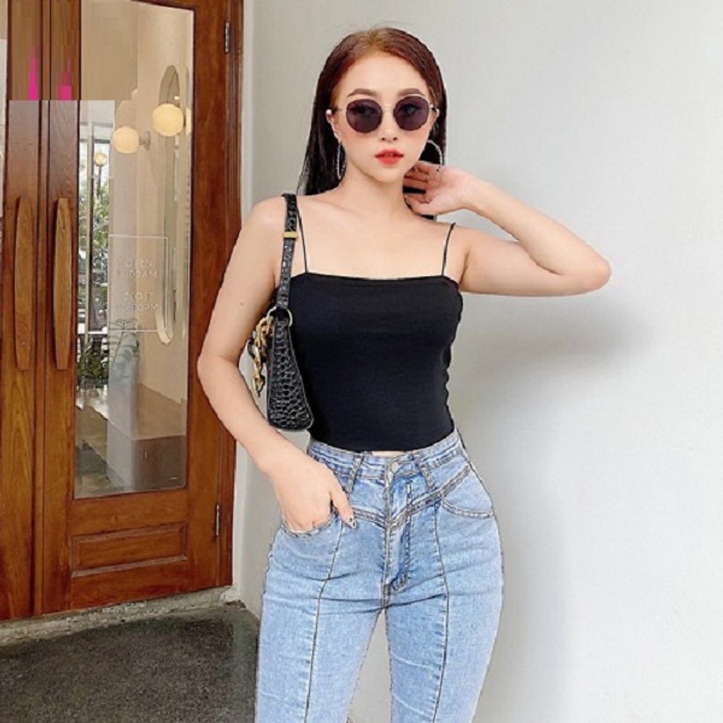 Áo hai dây hai màu trắng đen cotton gân sợi bún