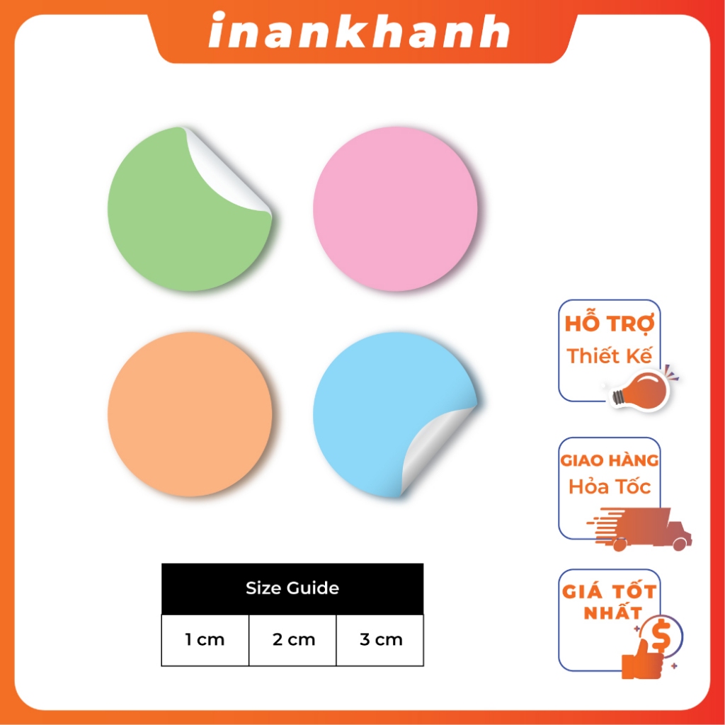 Decal, sticker, tem dán lỗi, tem dán màu hình tròn kích thước 1-3cm ...