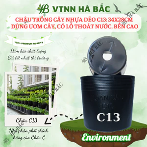 Chậu Trồng Cây Nhựa Dẻo C13 - KT: 34x28cm có lỗ thoát nước, dày dặn, mày đen, độ bền cao - Nông Nghiệp Hà Bắc