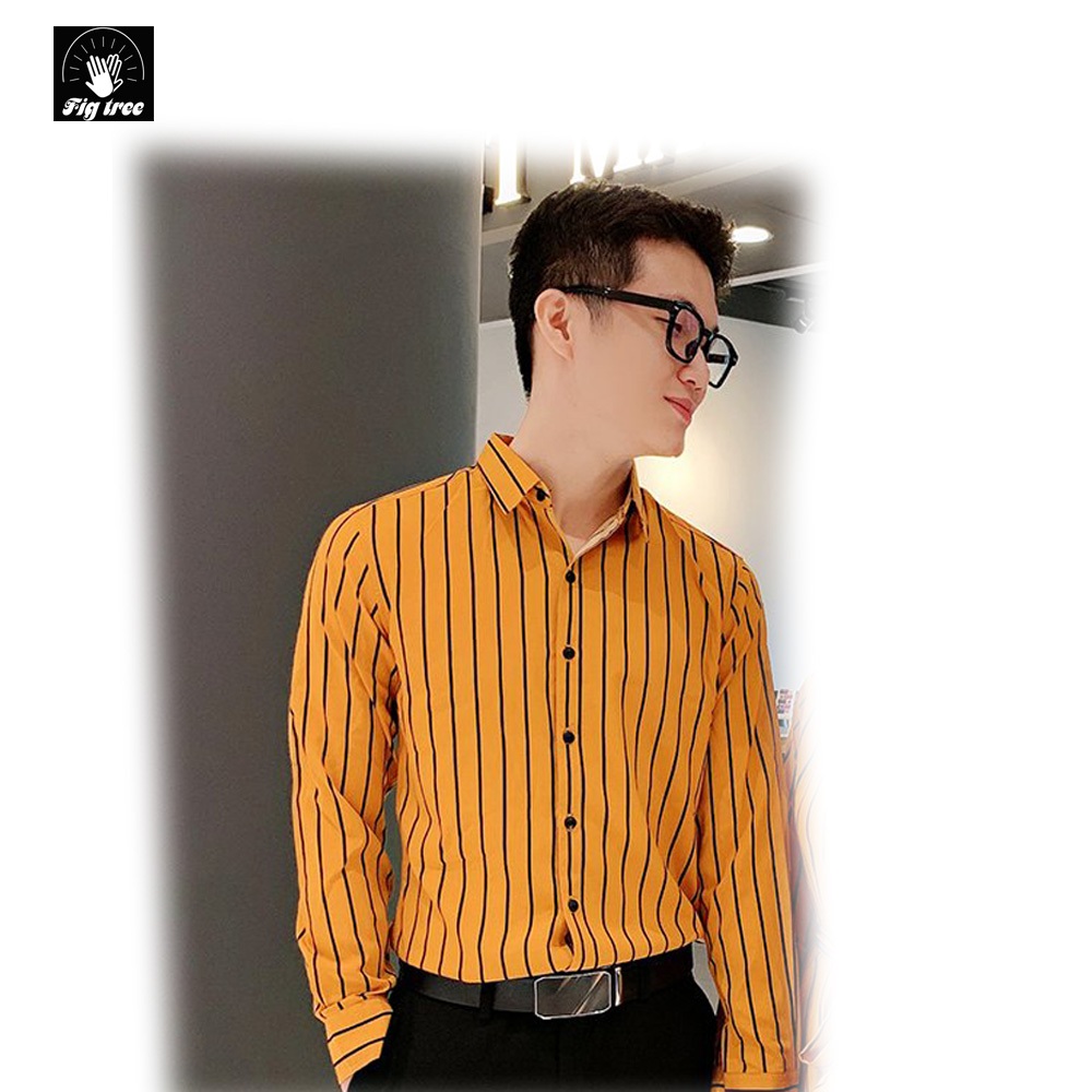 Áo Sơ Mi Nam Fig Tree Sọc Vàng Đen Mã 145C ( có bigsize đến 110kg)