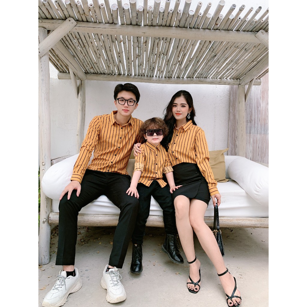 Set Áo Sơ Mi Gia Đình Fig Tree Sọc Vàng (Mã 145C)