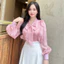 Áo sơ mi nữ tơ bèo vai, áo sơ mi cách điệu nơ cổ 2 lớp A1852 Kymie