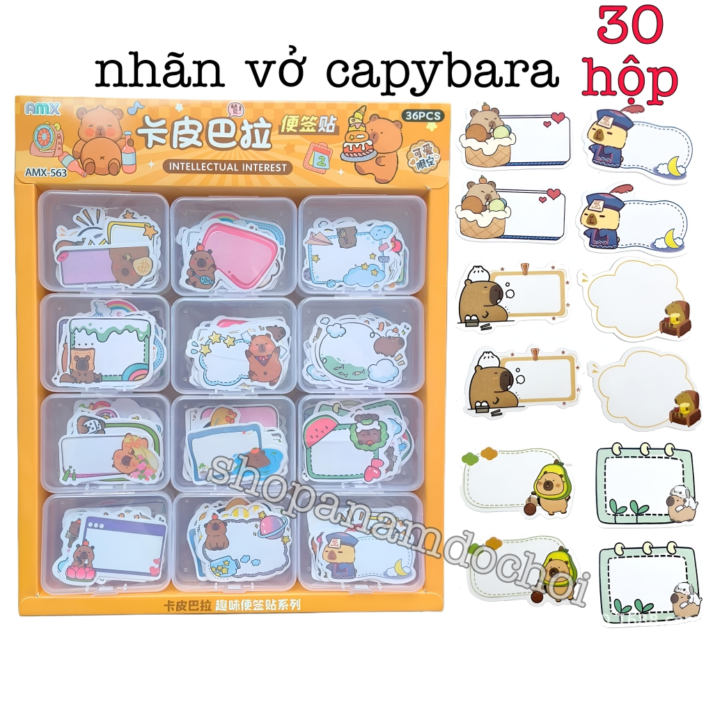 Khay 36 hộp nhãn vở capybara ( 36 hộp x 10 nhãn ) | Shopee Việt Nam