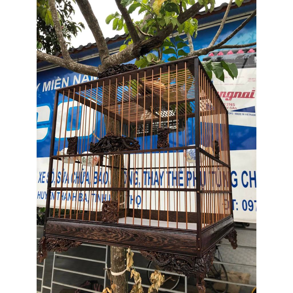 Khung Lồng chim chào mào tự ráp gỗ mun đuôi công đục CNC sắc nét trụ ...