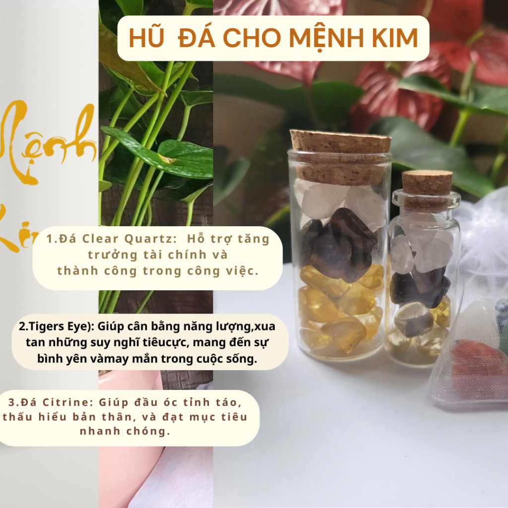 Đá phong thủy năng lượng mệnh Kim, Mộc, Thuỷ, Hoả, Thổ dùng trang trí, mang theo may mắn  5 Mệnh