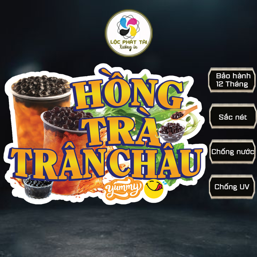 Decal dán trang trí Trà đào, Trà nhãn, Trà mãng cầu, Trà trái cây ngon ...