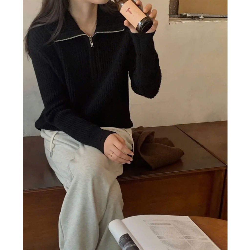 Áo khoác cardigan len dệt kim thu đông thiết kế khóa cổ bẻ phong cách Hàn Quốc hàng QCCC loại 1 BA SP228