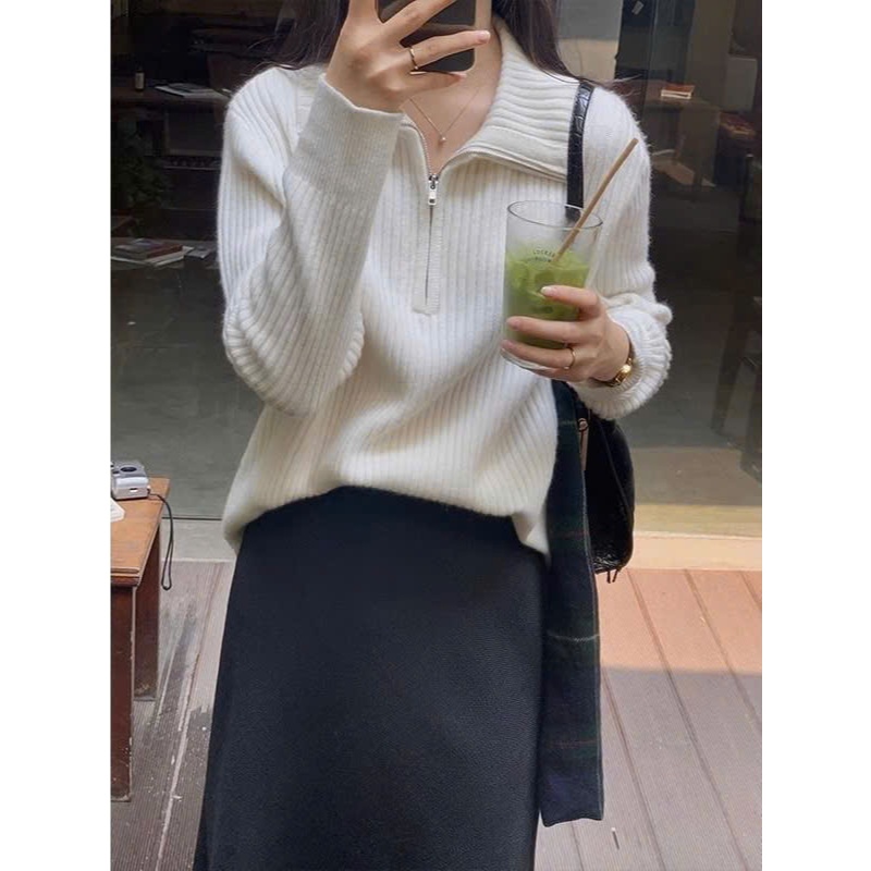 Áo khoác cardigan len dệt kim thu đông thiết kế khóa cổ bẻ phong cách Hàn Quốc hàng QCCC loại 1 BA SP228