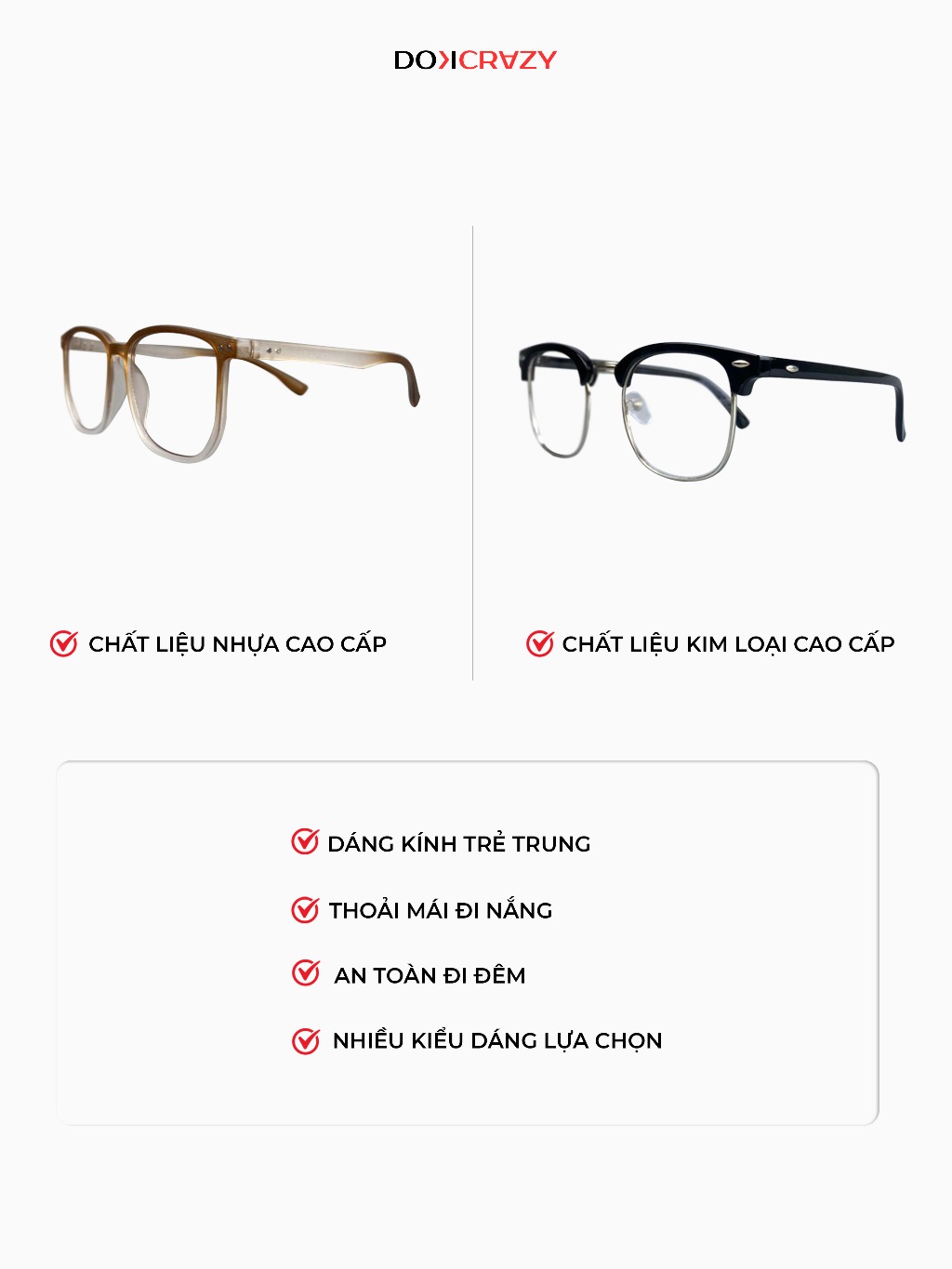 Ảnh Gọng Kính Thời Trang DOKCRAZY SUNIM Đổi Màu Nhẹ Khi Ra Nắng, Chống UV, Tia Cực Tím Kim Loại 2