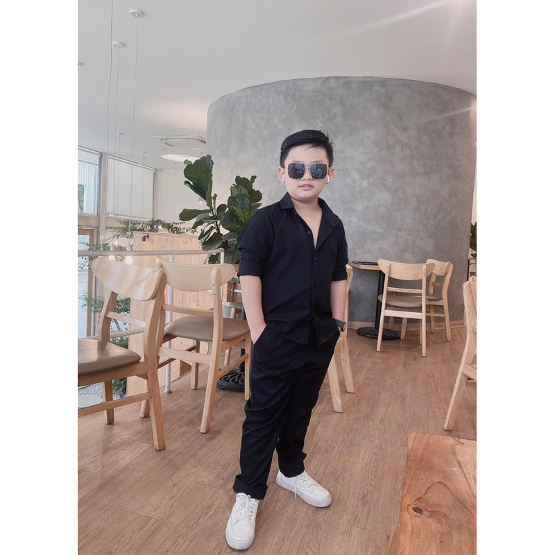 set sơmi cho bé trai đen trơn dài 10-52kgTONIBRAND
