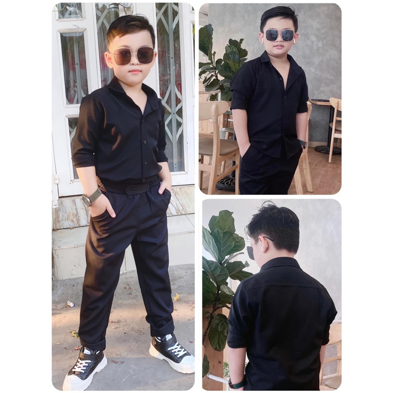 set sơmi cho bé trai đen trơn dài 10-52kgTONIBRAND