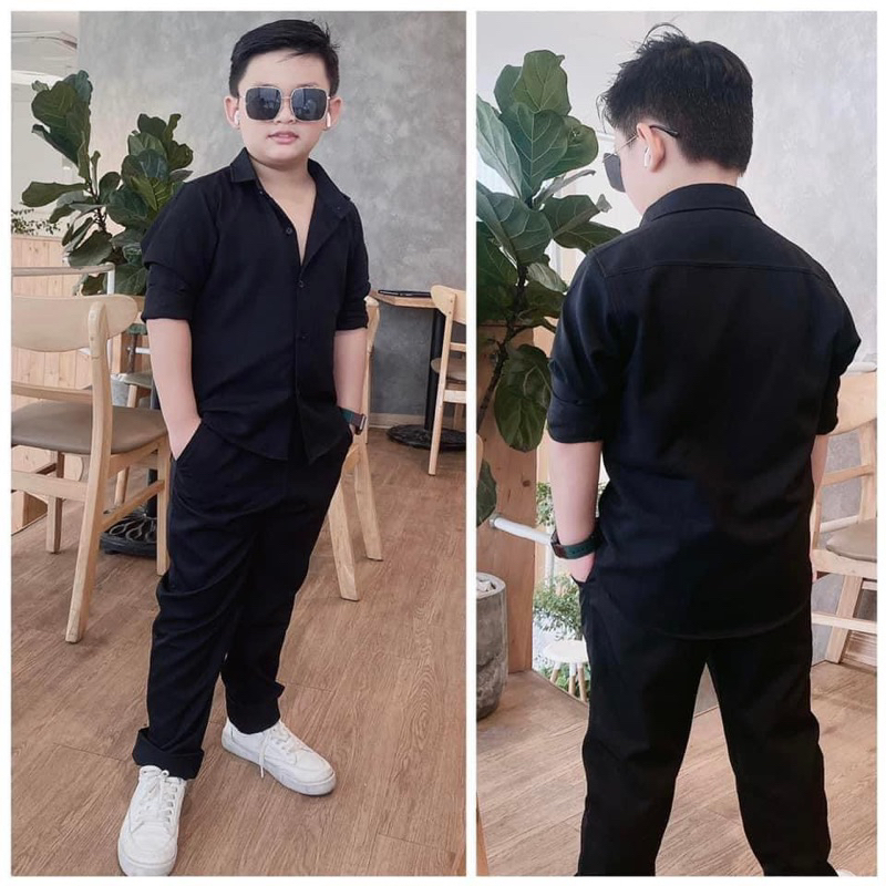 set sơmi cho bé trai đen trơn dài 10-52kgTONIBRAND