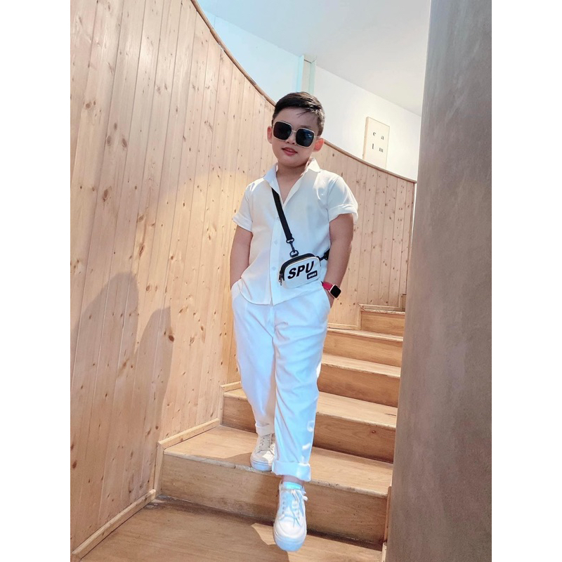 set sơmi thiế kế bé trai trắng trơn 10-52kg TONIBRAND