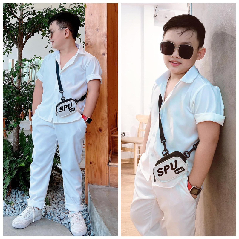 set sơmi thiế kế bé trai trắng trơn 10-52kg TONIBRAND