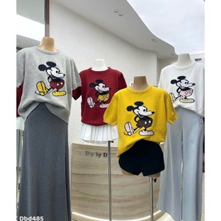 Áo Len Ngắn Tay Hạ Tiết Mickey Cổ Tròn Trơn Basic QCCC Cao Cấp Freesize