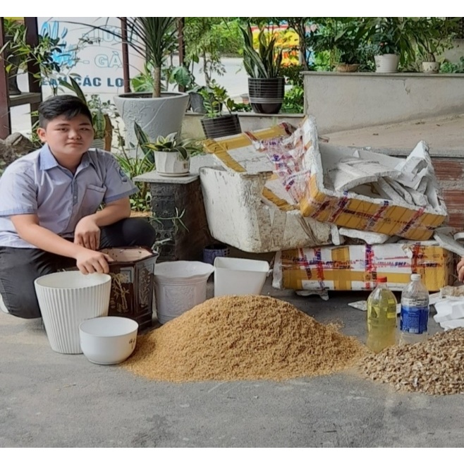 Vỏ trấu trồng cây, Vỏ trấu khô sạch trồng cây sen đá, giá thể sen đá - CANH NÔNG