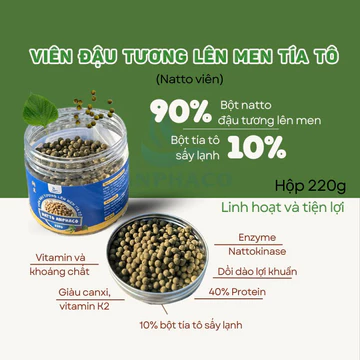 Viên Đậu Tương Lên Men Tía Tô, hộp 220gr. Natto Anphaco , dễ sử dụng tiện lợi, lì xì 🧧