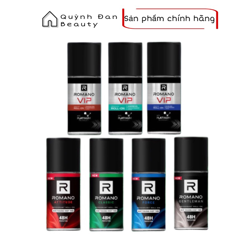 Lăn khử mùi nam kháng khuẩn & khô thoáng cả ngày Romano 50ml - 7 mùi hương