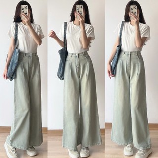 Quần jean xuông ly trước ống rộng màu xanh nhạt - 247Store