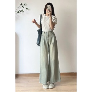 Quần jean xuông ly trước ống rộng màu xanh nhạt - 247Store